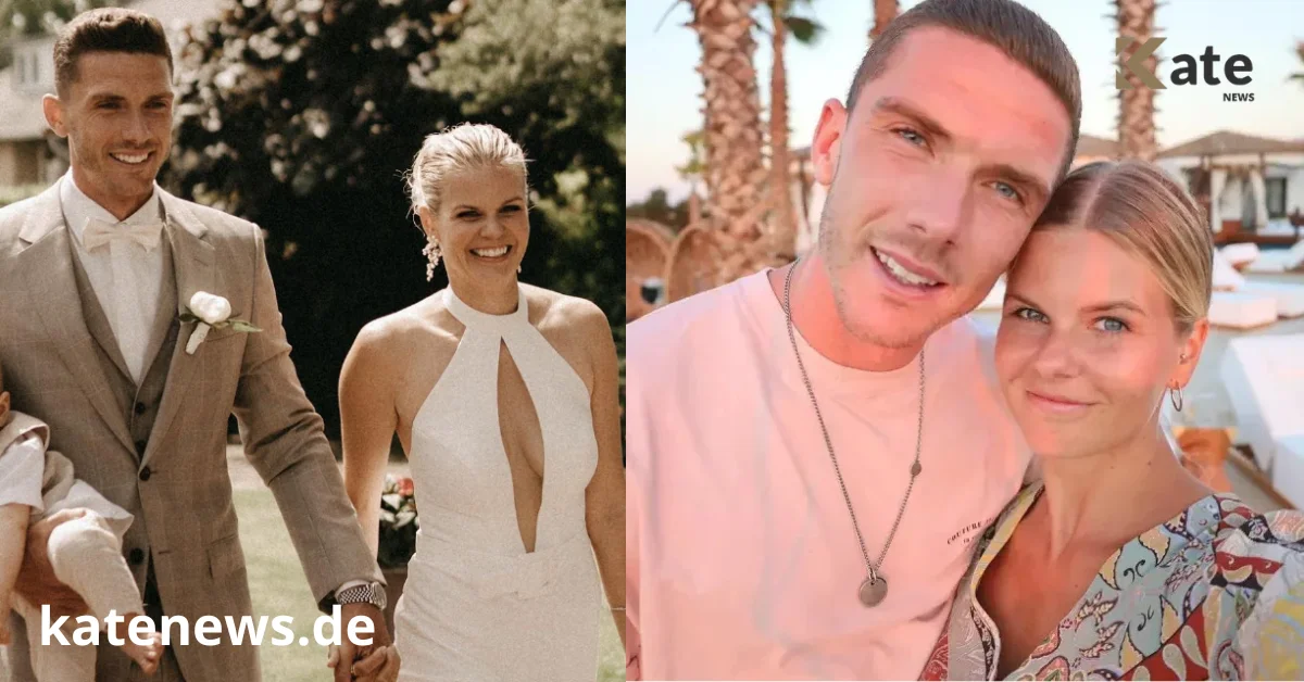 Porträt des Paares auf Hochzeitspflaster, lauschige Stimmung — Caption: „Hochzeitsfoto: intime Momente, die die Beziehung zwischen rabea bohlke und robin feiern.